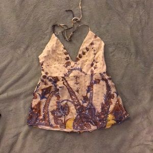 Tibi multi-color gold halter blouse